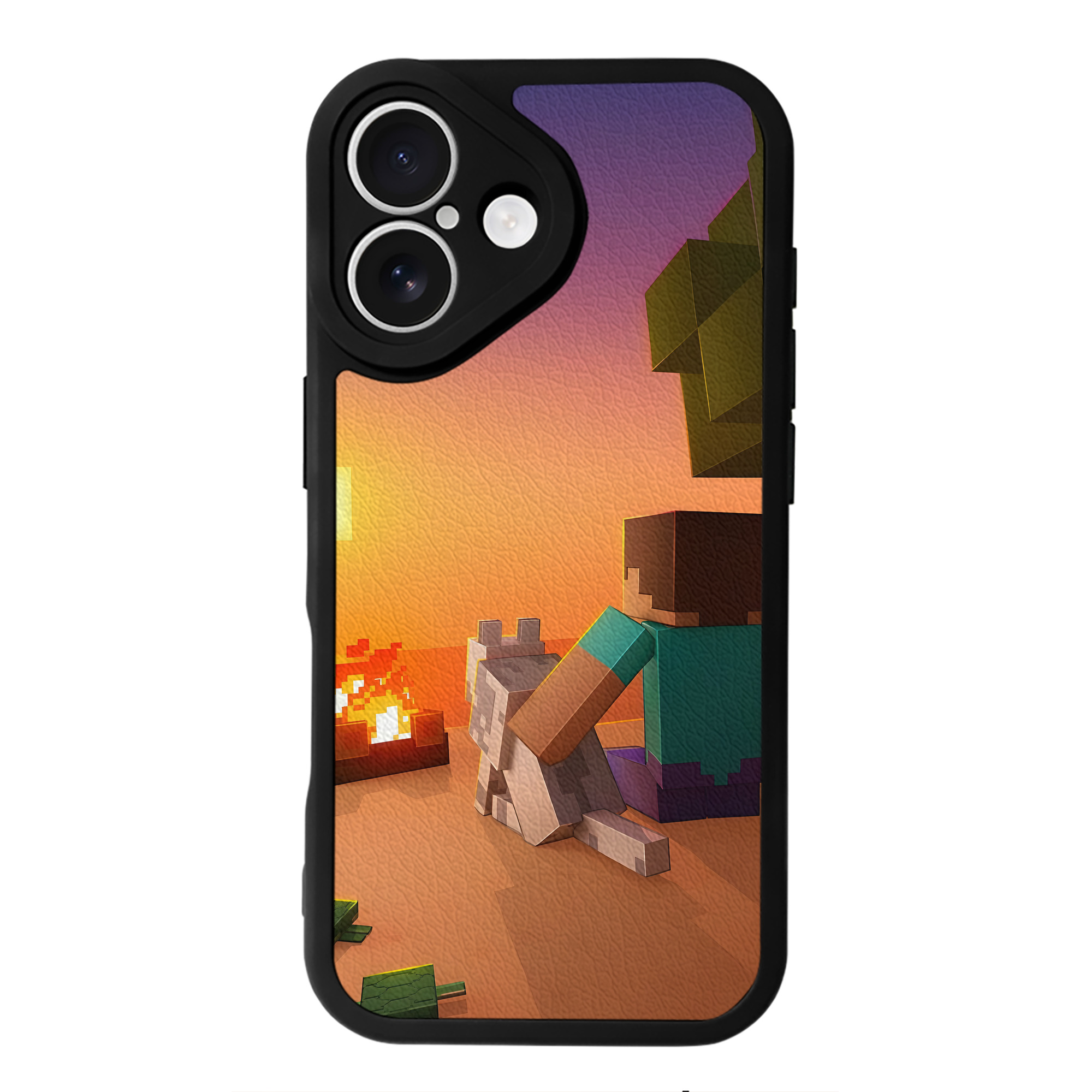 （画像用） マインクラフト ブロックの世界 Minecraft MC Block world 【iPhone 16シリーズ対応】シリコンスマホケース（レザー調） 材質：シリコン